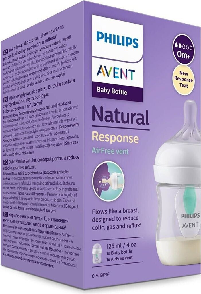 Philips AVENT Biberon Natural AirFree 125 ml transparent + tétine Réponse Naturelle 