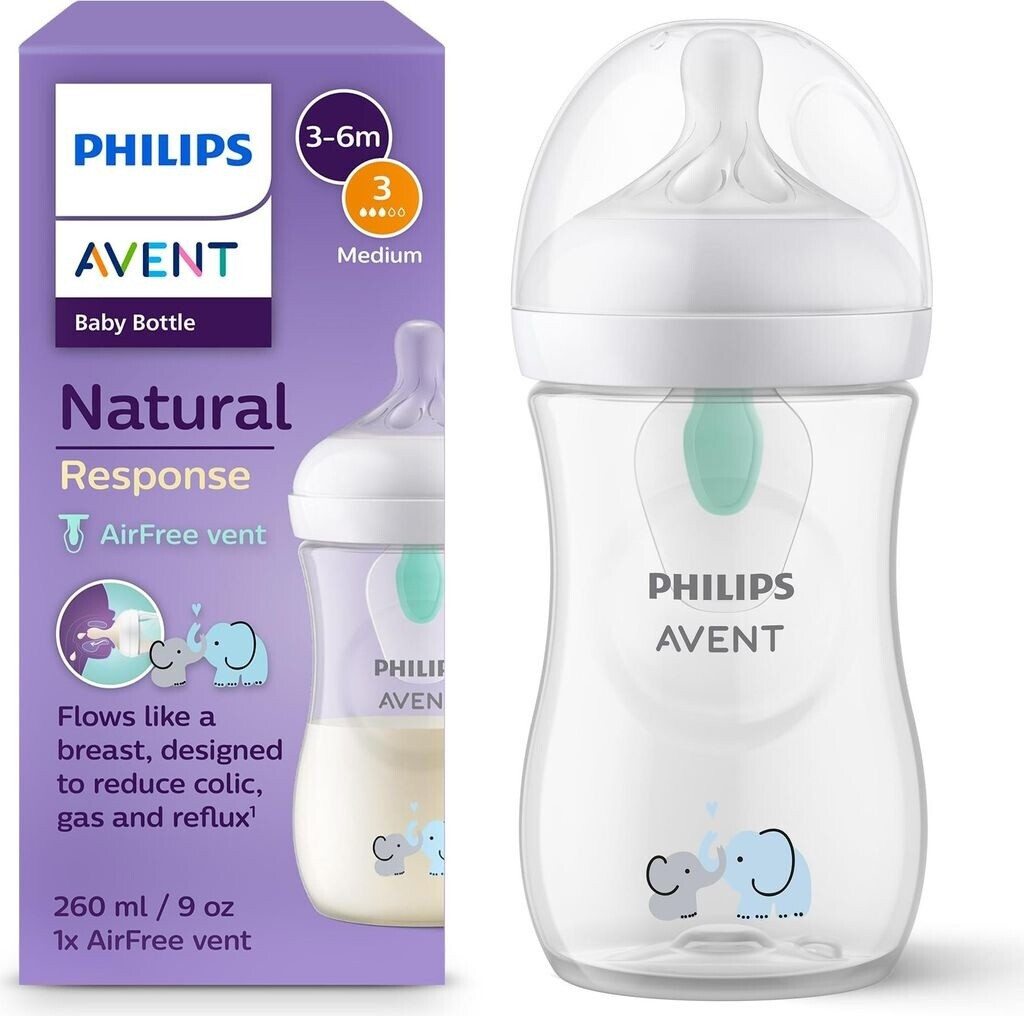 Philips AVENT Biberon Natural AirFree 260 ml éléphant + tétine Réponse Naturelle 