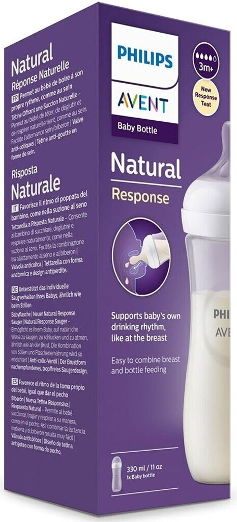 Philips AVENT Biberon Natural 330 ml transparent + tétine Réponse Naturelle 