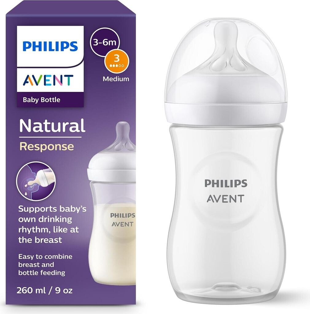 Philips AVENT Biberon Natural 260 ml transparent + tétine Réponse Naturelle 