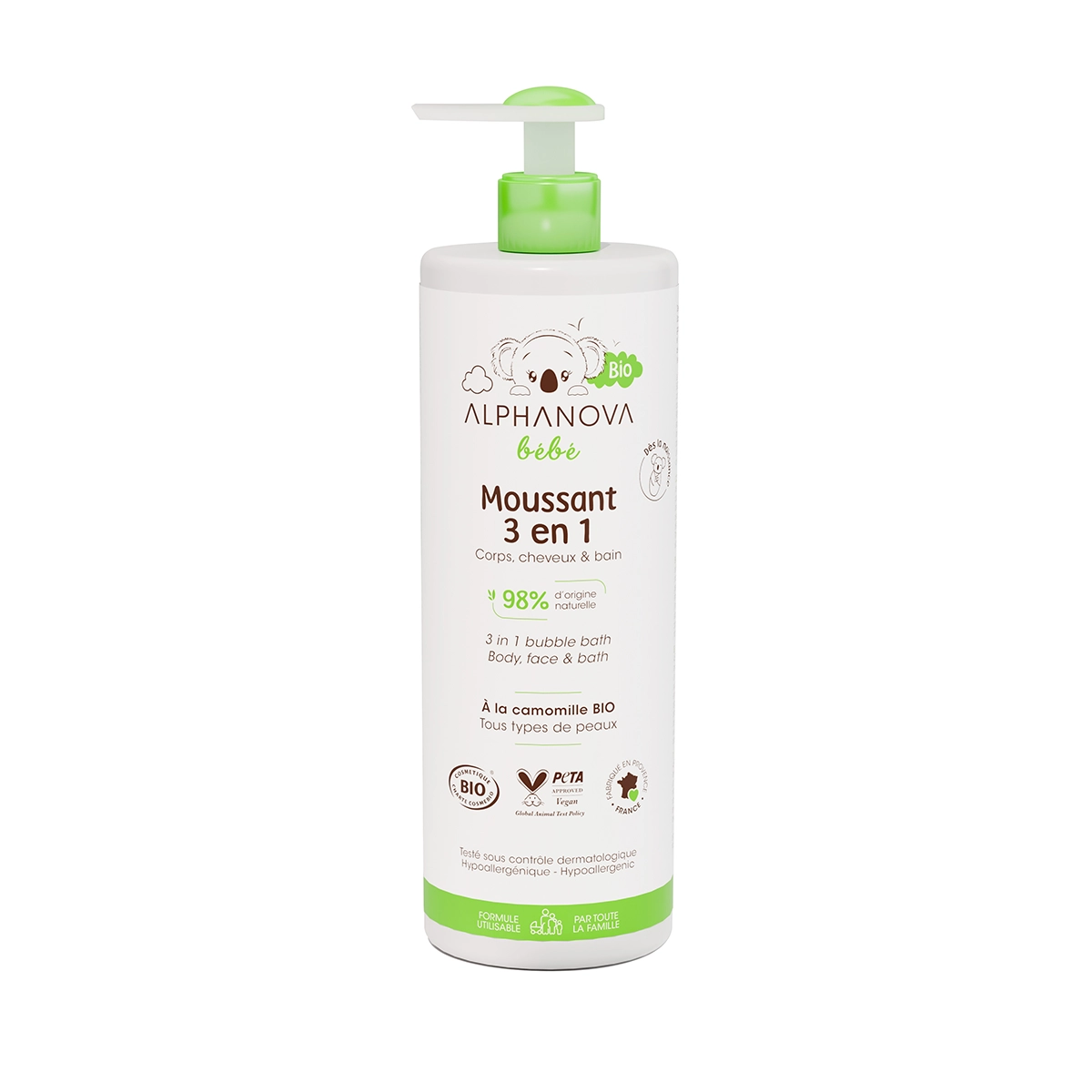 ALPHANOVA Moussant 3 en 1 bébé certifié bio 500ML 