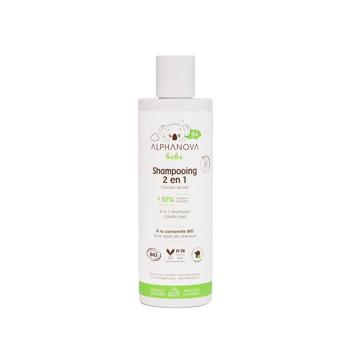 ALPHANOVA Shampooing 2 en 1 bébé certifié bio CROÛTES DE LAIT
