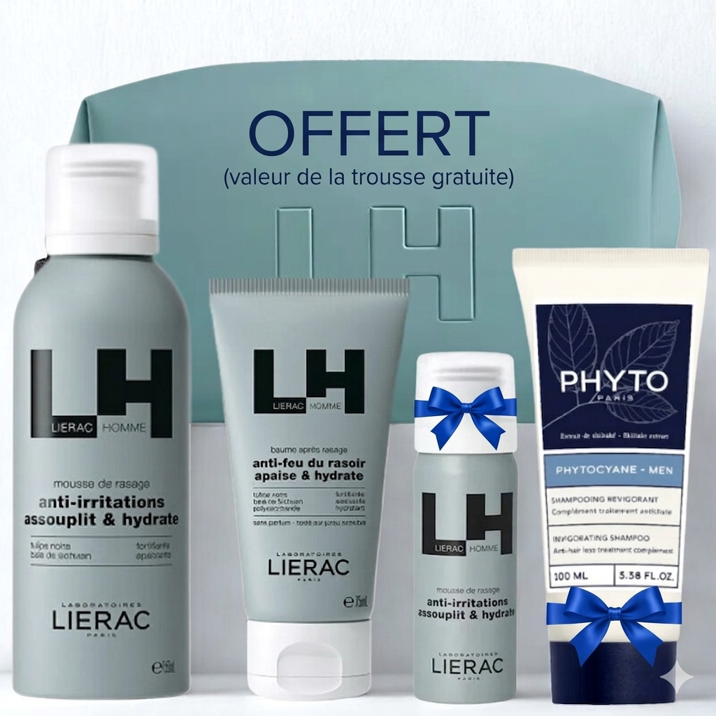 LIERAC HOMME TROUSSE+PHYTOCYANE 100ML|OFFERT|+MOUSSE DE RASAGE 50ML|OFFERT|