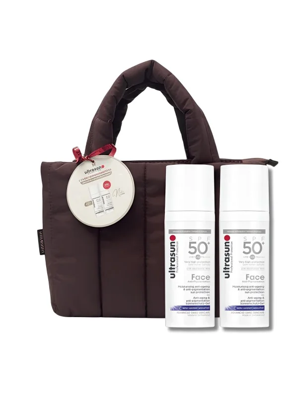 ULTRASUN - LOT DE 2 ÉCRANS ANTI-PIGMENTATION 50ML SPF50+ + SAC MATELASSÉ BURGUNDY OFFERT